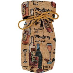 Cool Tote Insulated Tapestry Wine Bottle Bag w/ Tie Cord